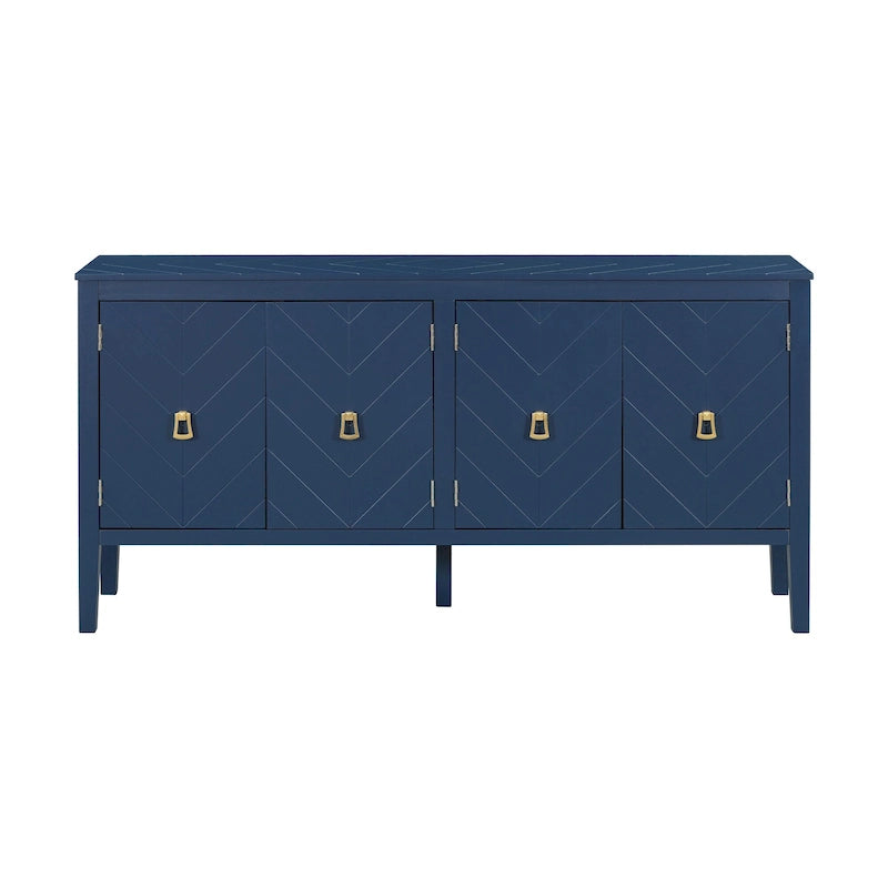 4-Door Sideboard with Geometric Doors, Vintage Metal Handles and Adjustable Shelves