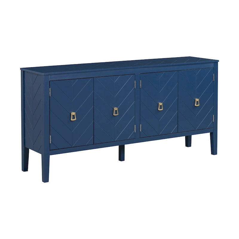 4-Door Sideboard with Geometric Doors, Vintage Metal Handles and Adjustable Shelves