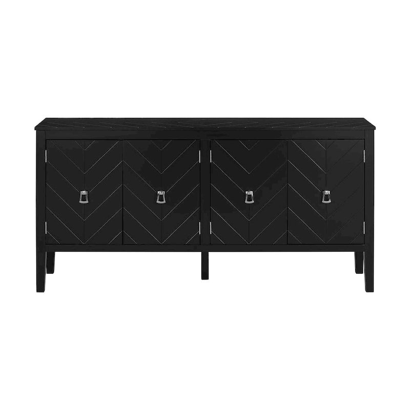 4-Door Sideboard with Geometric Doors, Vintage Metal Handles and Adjustable Shelves