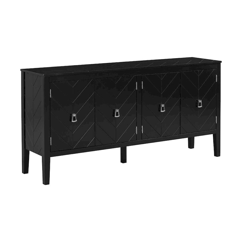 4-Door Sideboard with Geometric Doors, Vintage Metal Handles and Adjustable Shelves