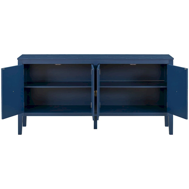 4-Door Sideboard with Geometric Doors, Vintage Metal Handles and Adjustable Shelves