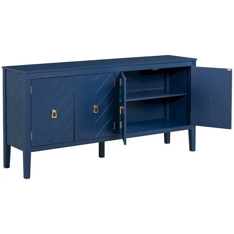 4-Door Sideboard with Geometric Doors, Vintage Metal Handles and Adjustable Shelves