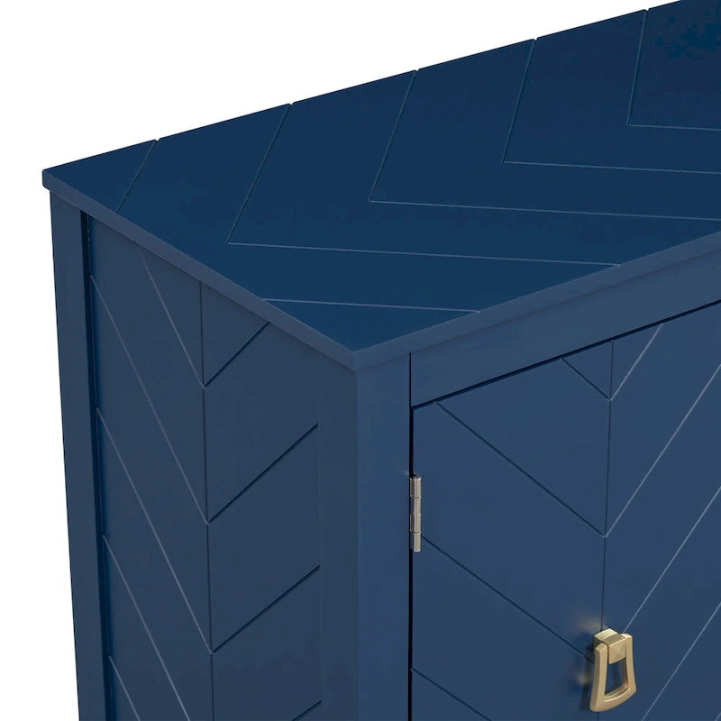 4-Door Sideboard with Geometric Doors, Vintage Metal Handles and Adjustable Shelves