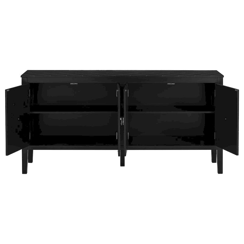 4-Door Sideboard with Geometric Doors, Vintage Metal Handles and Adjustable Shelves