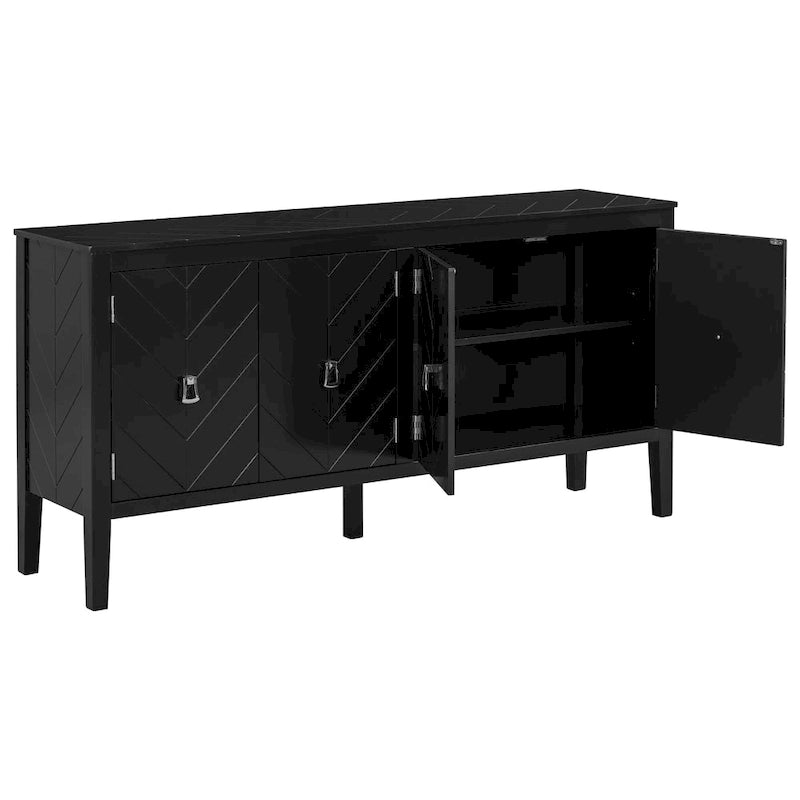 4-Door Sideboard with Geometric Doors, Vintage Metal Handles and Adjustable Shelves