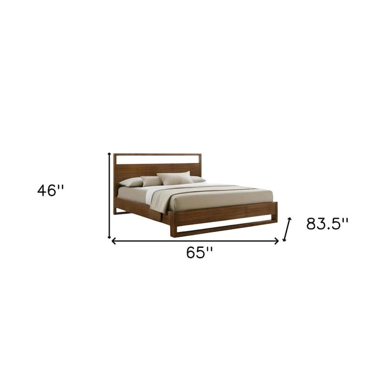 Brown Wood Queen Bed Frame with Under-Bed Storage and 13 Slats