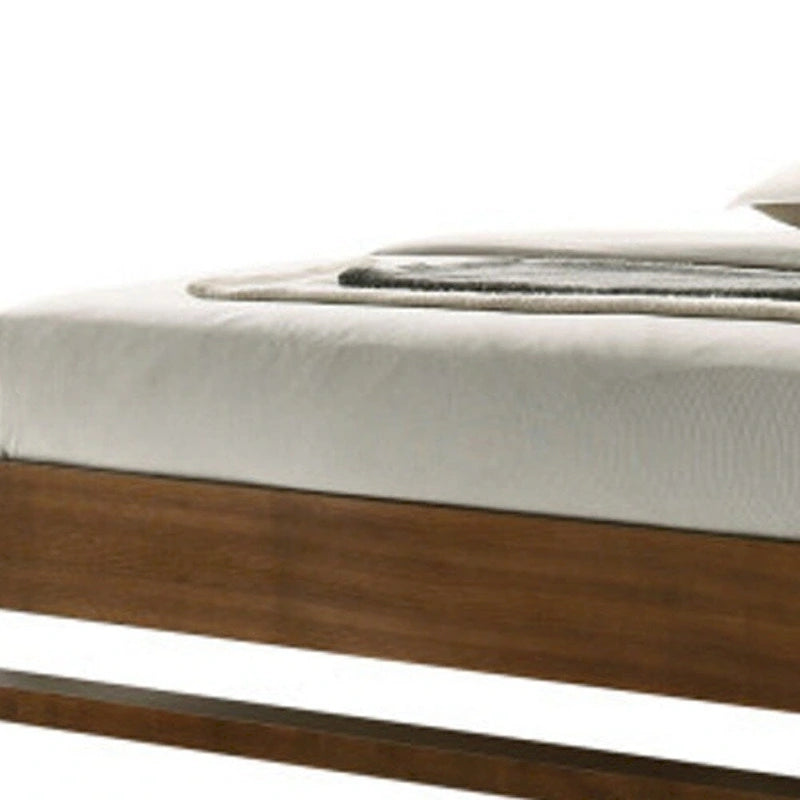Brown Wood Queen Bed Frame with Under-Bed Storage and 13 Slats
