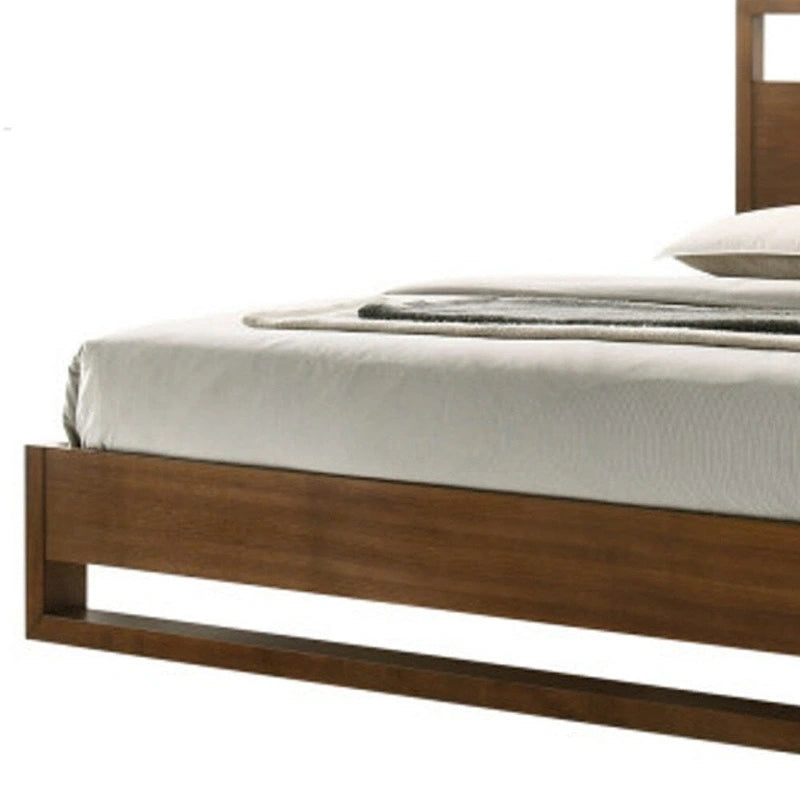 Brown Wood Queen Bed Frame with Under-Bed Storage and 13 Slats