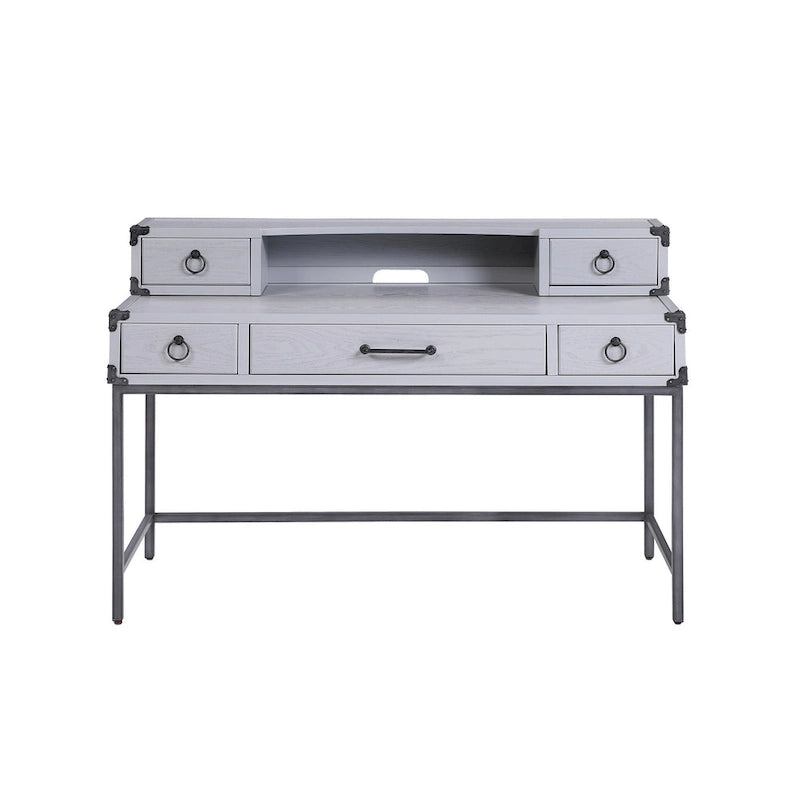 54-Inch Gray Wood Writing Desk with Five Drawers
