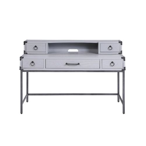 54-Inch Gray Wood Writing Desk with Five Drawers