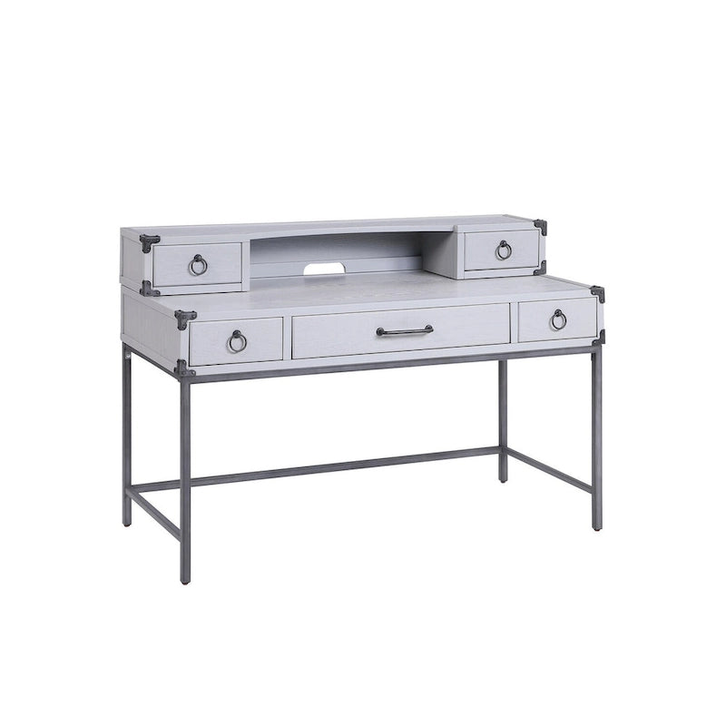 54-Inch Gray Wood Writing Desk with Five Drawers