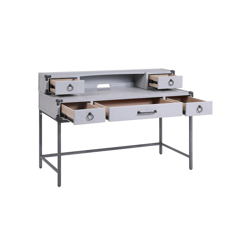 54-Inch Gray Wood Writing Desk with Five Drawers