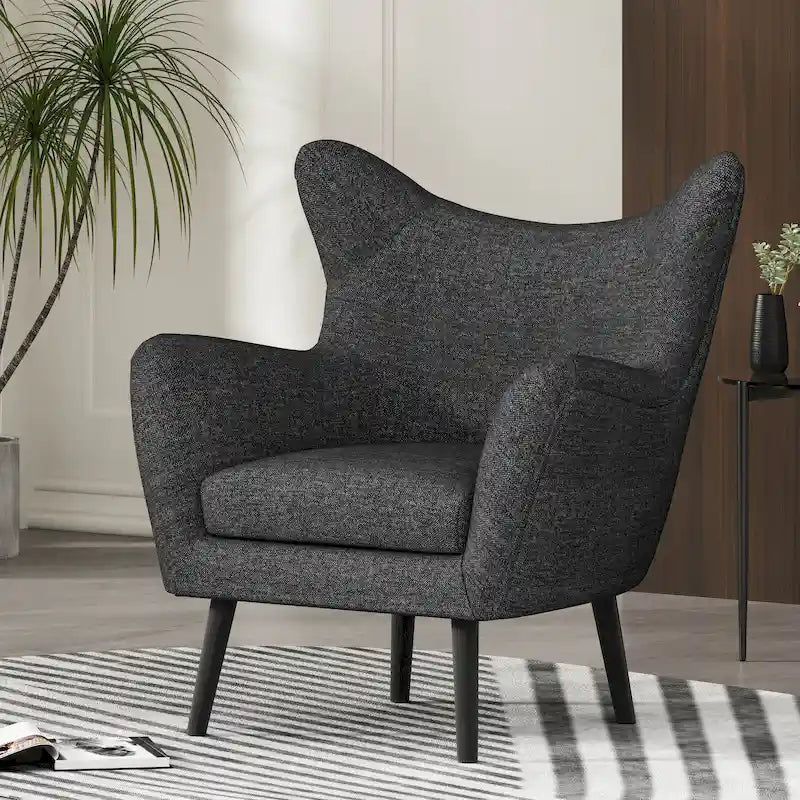 Mid-Century Wingback Club Chair with Oak Wood Legs, Supports 300 lbs