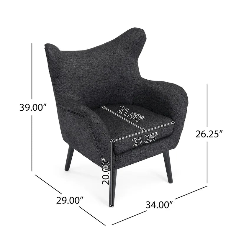 Mid-Century Wingback Club Chair with Oak Wood Legs, Supports 300 lbs