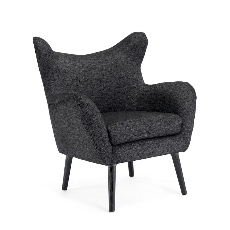 Mid-Century Wingback Club Chair with Oak Wood Legs, Supports 300 lbs
