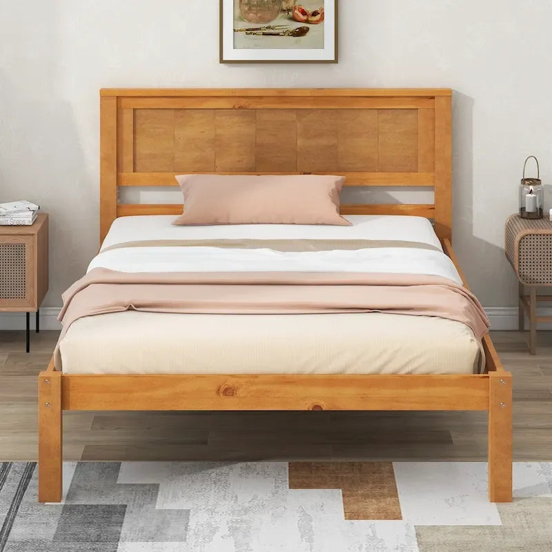 Twin Platform Bed with Upholstered Headboard, Under-Bed Storage and Wood Slats