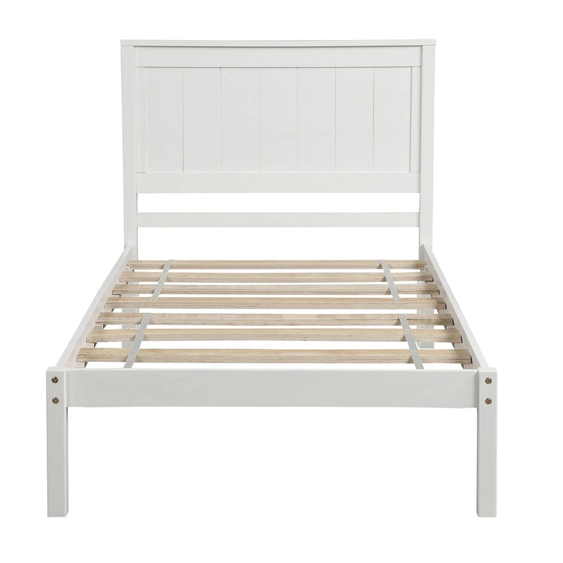 Twin Platform Bed with Upholstered Headboard, Under-Bed Storage and Wood Slats