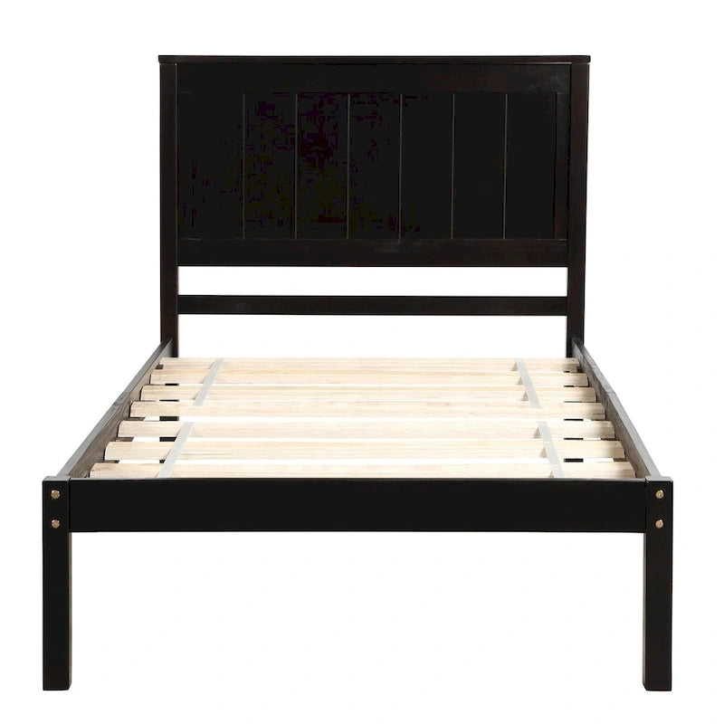 Twin Platform Bed with Upholstered Headboard, Under-Bed Storage and Wood Slats