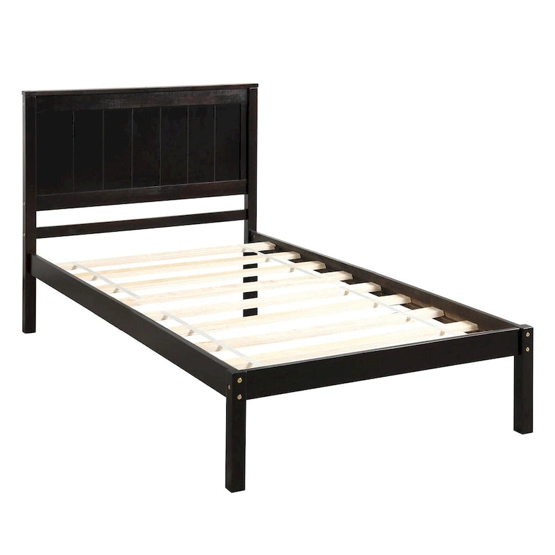 Twin Platform Bed with Upholstered Headboard, Under-Bed Storage and Wood Slats