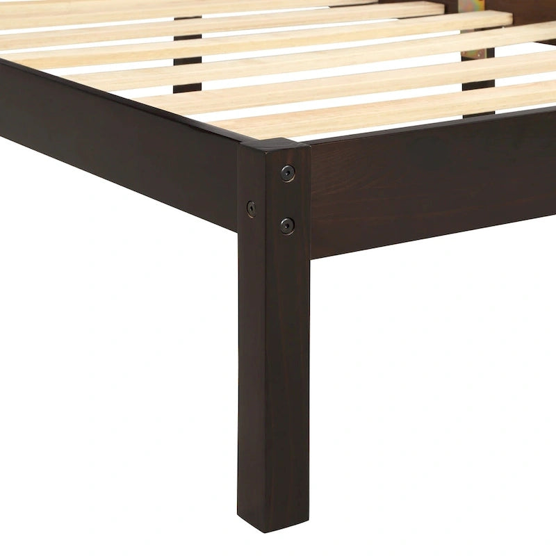 Twin Platform Bed with Upholstered Headboard, Under-Bed Storage and Wood Slats