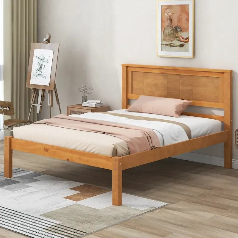 Twin Platform Bed with Upholstered Headboard, Under-Bed Storage and Wood Slats