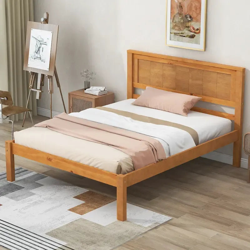 Twin Platform Bed with Upholstered Headboard, Under-Bed Storage and Wood Slats
