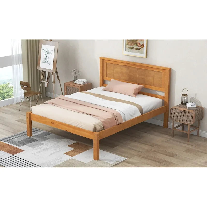 Twin Platform Bed with Upholstered Headboard, Under-Bed Storage and Wood Slats