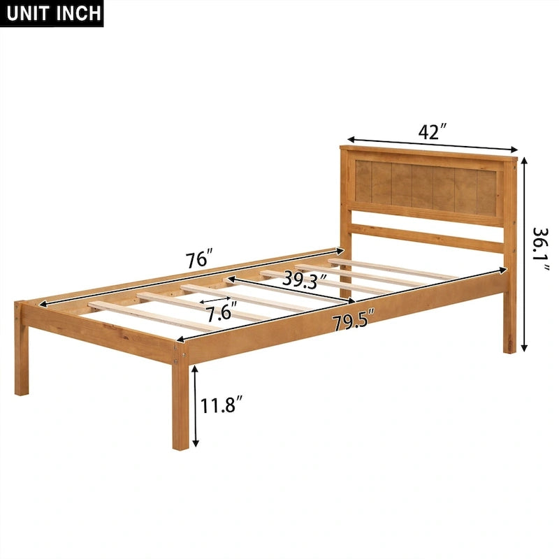Twin Platform Bed with Upholstered Headboard, Under-Bed Storage and Wood Slats