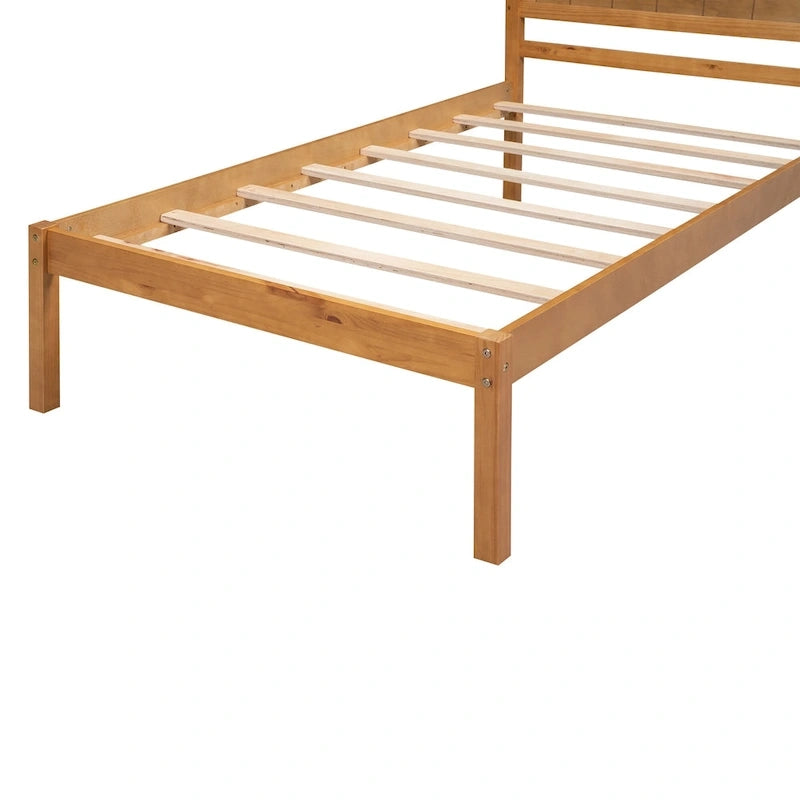 Twin Platform Bed with Upholstered Headboard, Under-Bed Storage and Wood Slats