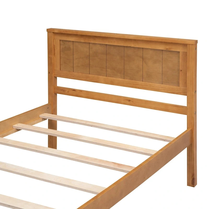 Twin Platform Bed with Upholstered Headboard, Under-Bed Storage and Wood Slats