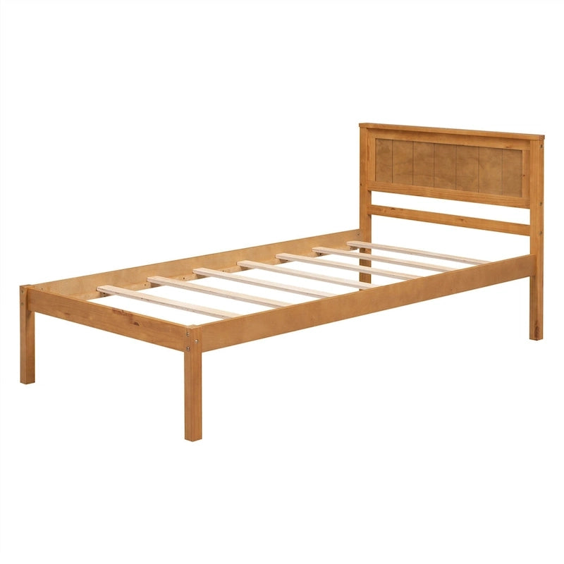 Twin Platform Bed with Upholstered Headboard, Under-Bed Storage and Wood Slats