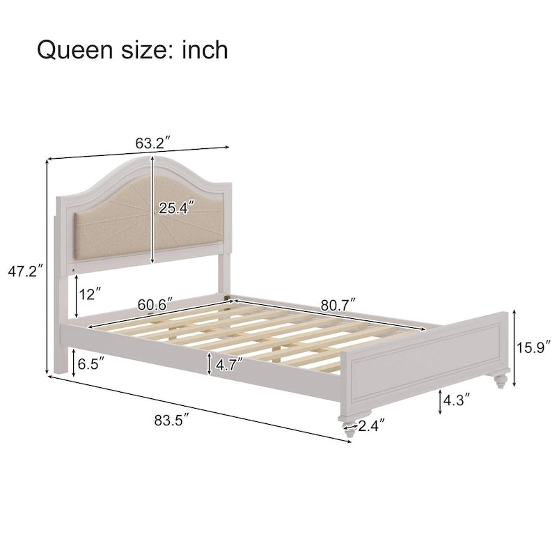 Queen Platform Bed with LED Headboard and Curved Linen Upholstery, 550 lb Capacity