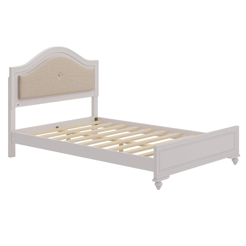 Queen Platform Bed with LED Headboard and Curved Linen Upholstery, 550 lb Capacity