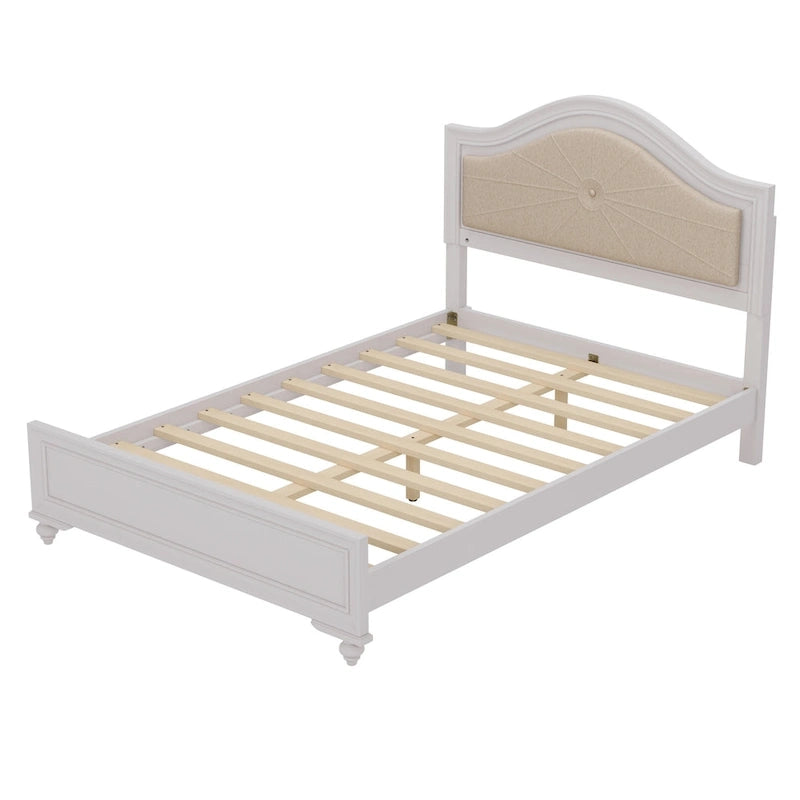 Queen Platform Bed with LED Headboard and Curved Linen Upholstery, 550 lb Capacity