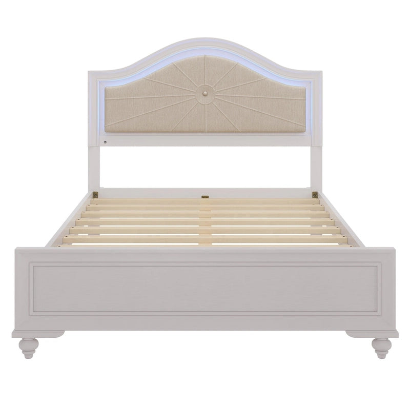 Queen Platform Bed with LED Headboard and Curved Linen Upholstery, 550 lb Capacity