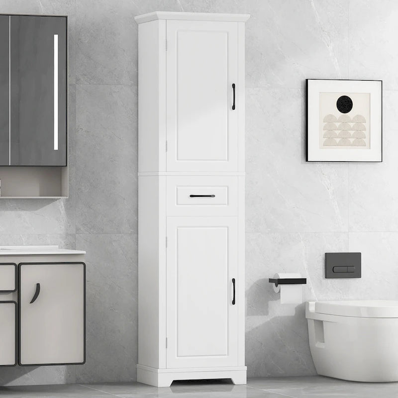 Tall Freestanding Bathroom Storage Cabinet with Two Doors and Adjustable Shelves