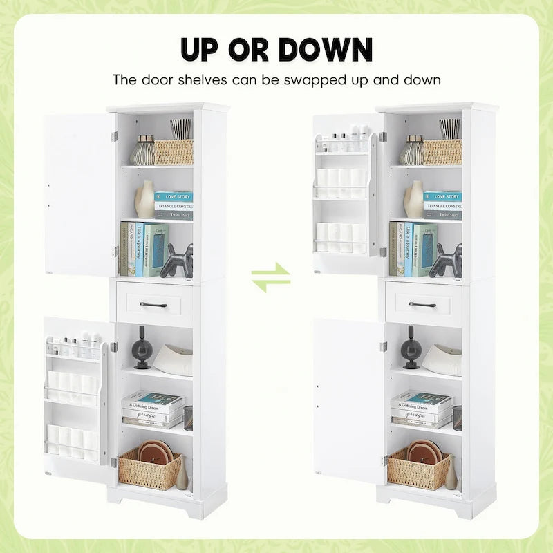 Tall Freestanding Bathroom Storage Cabinet with Two Doors and Adjustable Shelves