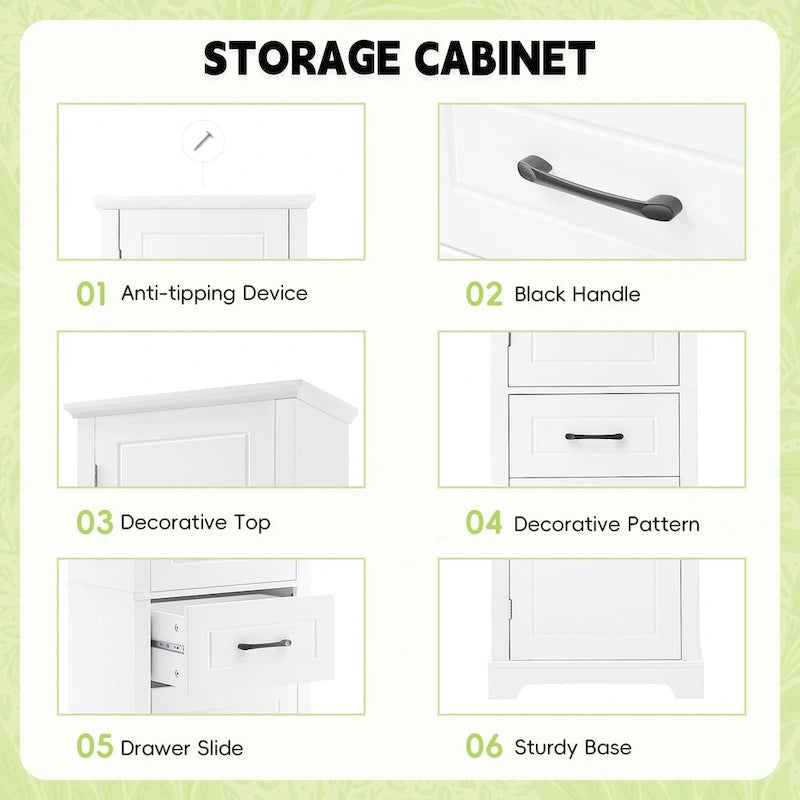 Tall Freestanding Bathroom Storage Cabinet with Two Doors and Adjustable Shelves