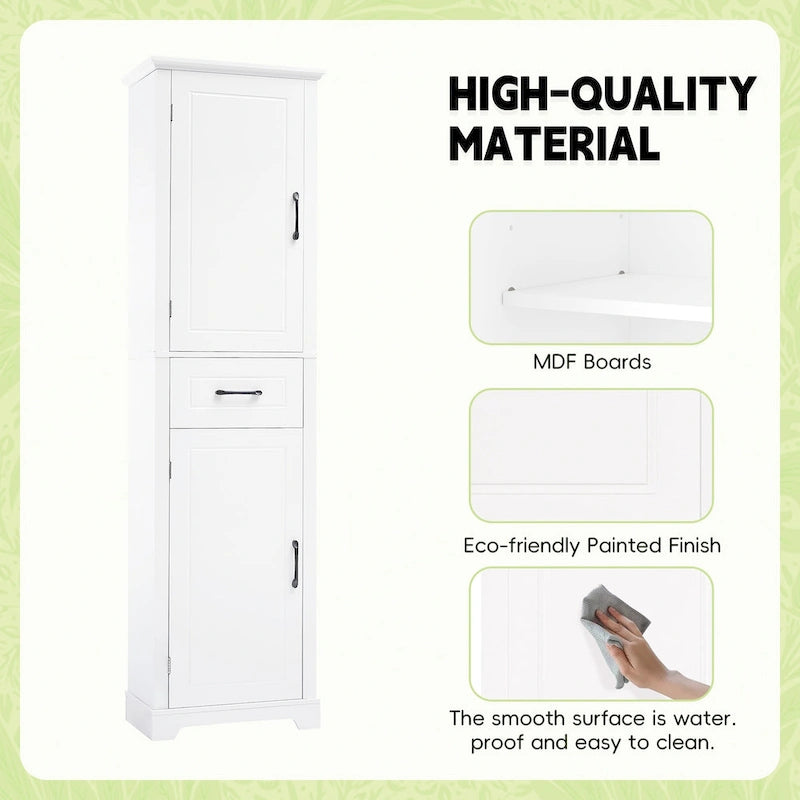 Tall Freestanding Bathroom Storage Cabinet with Two Doors and Adjustable Shelves