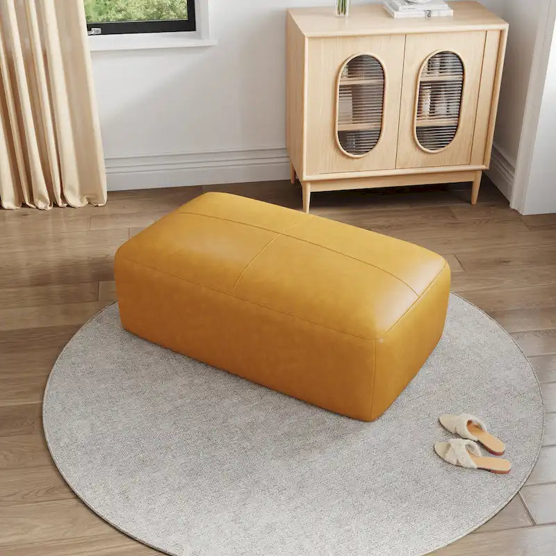 Genuine Leather Upholstered Bench Ottoman for Living Room and Bedroom