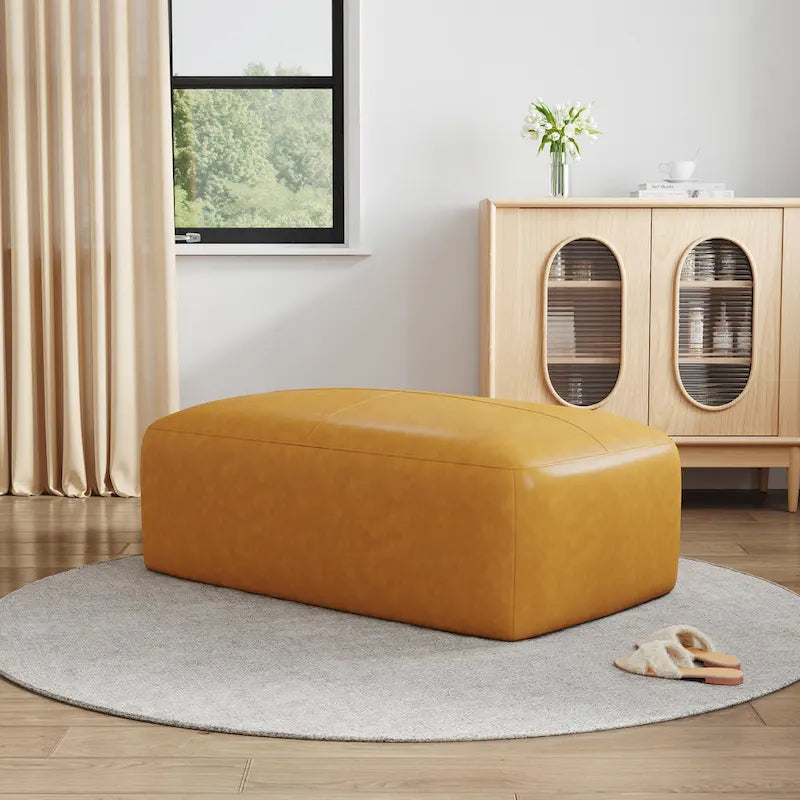 Genuine Leather Upholstered Bench Ottoman for Living Room and Bedroom