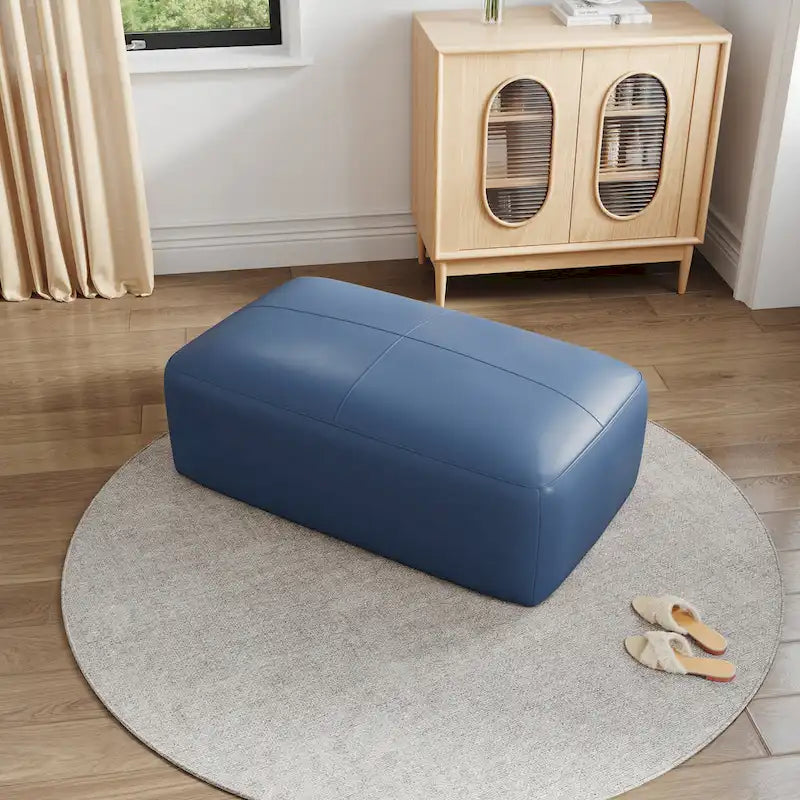 Genuine Leather Upholstered Bench Ottoman for Living Room and Bedroom