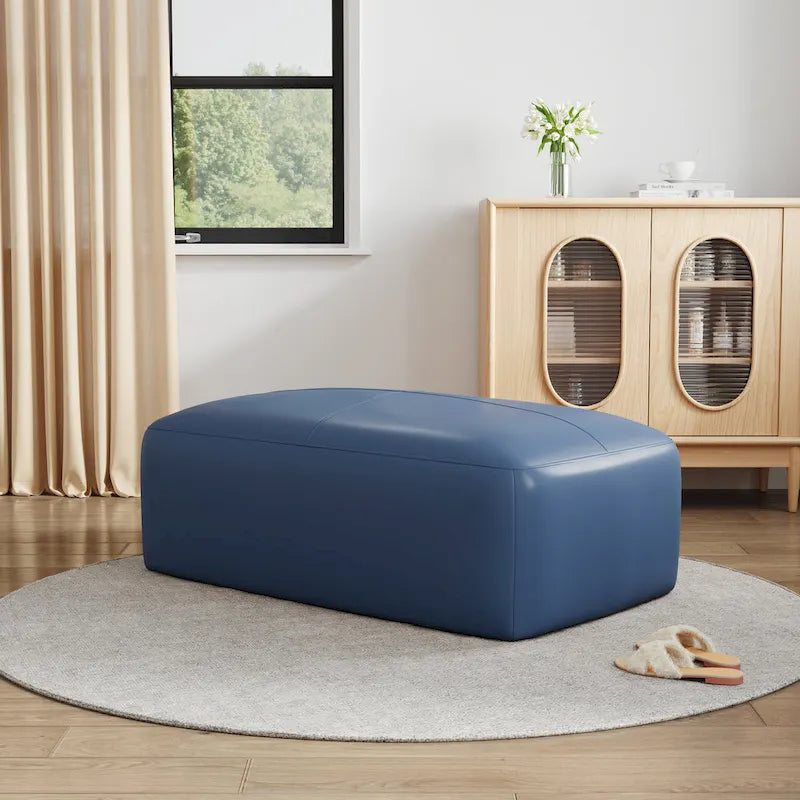 Genuine Leather Upholstered Bench Ottoman for Living Room and Bedroom