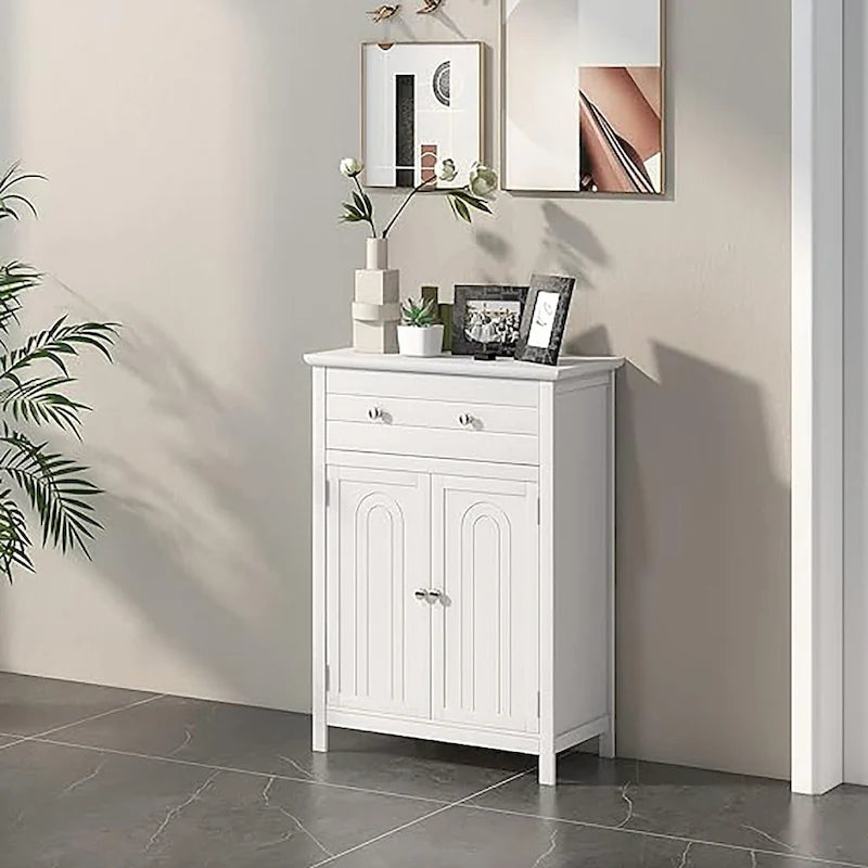 Freestanding Bathroom Storage Cabinet with Drawer and Adjustable Shelf, White