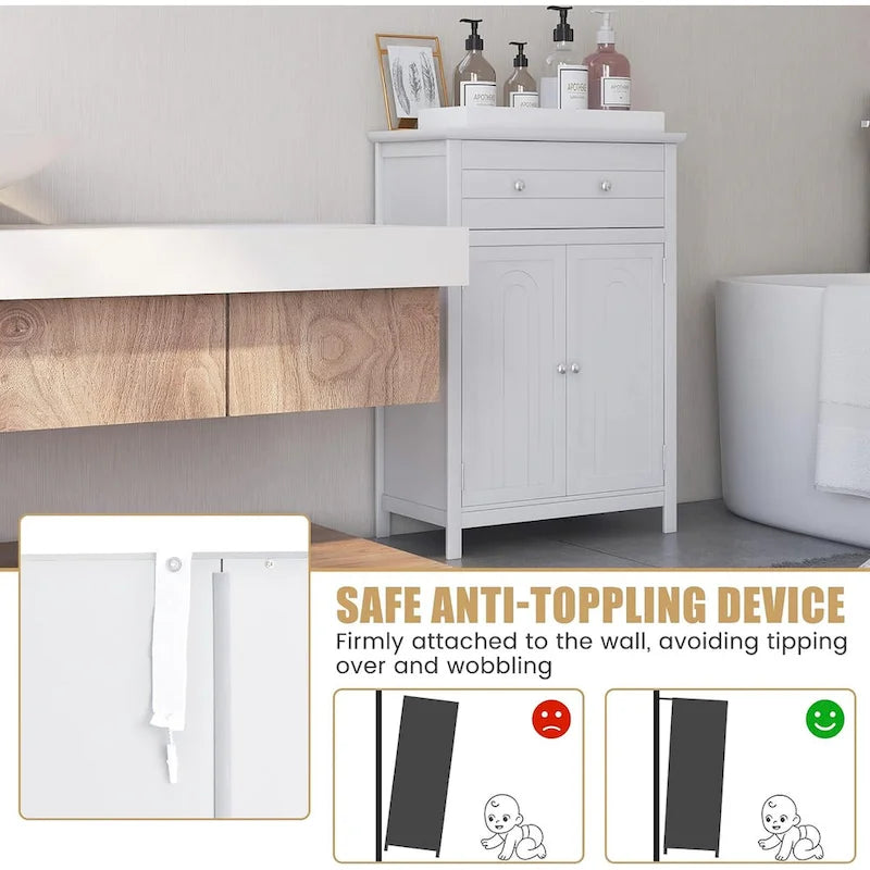 Freestanding Bathroom Storage Cabinet with Drawer and Adjustable Shelf, White