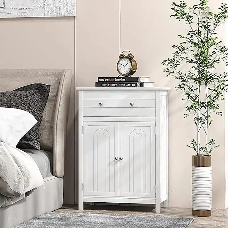 Freestanding Bathroom Storage Cabinet with Drawer and Adjustable Shelf, White