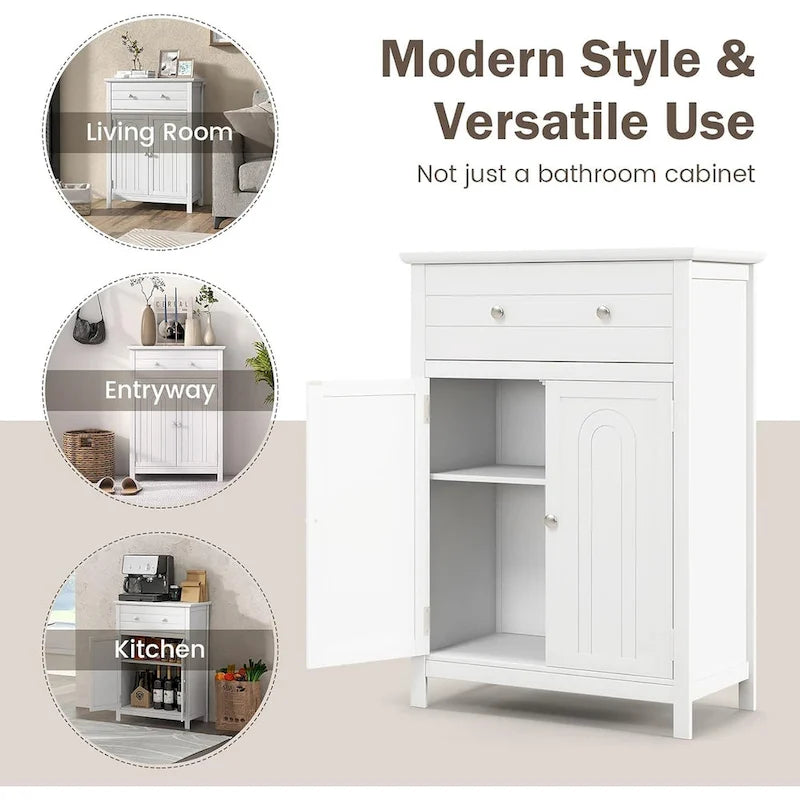 Freestanding Bathroom Storage Cabinet with Drawer and Adjustable Shelf, White