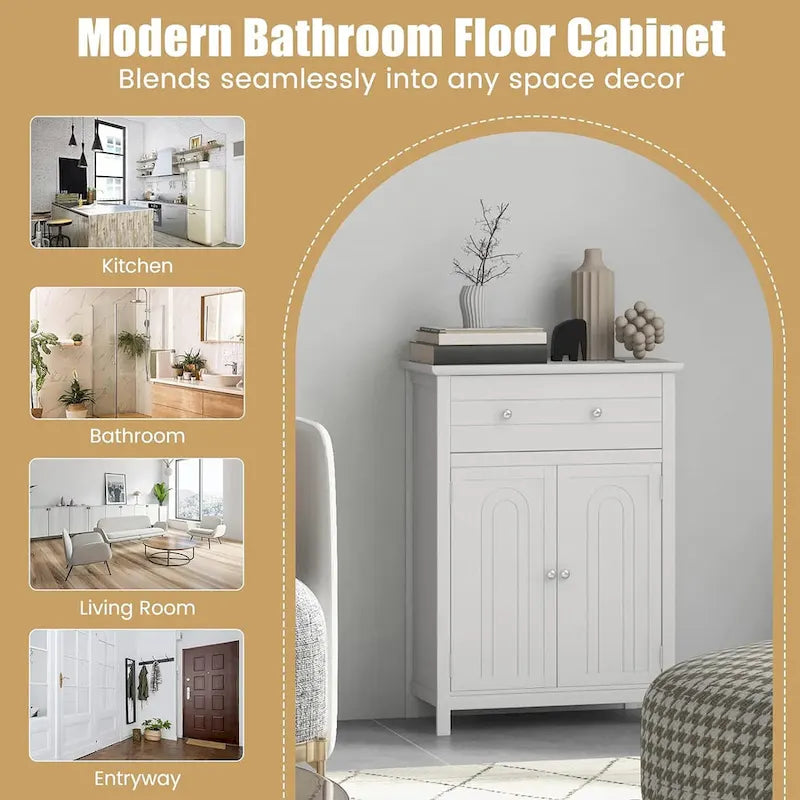 Freestanding Bathroom Storage Cabinet with Drawer and Adjustable Shelf, White