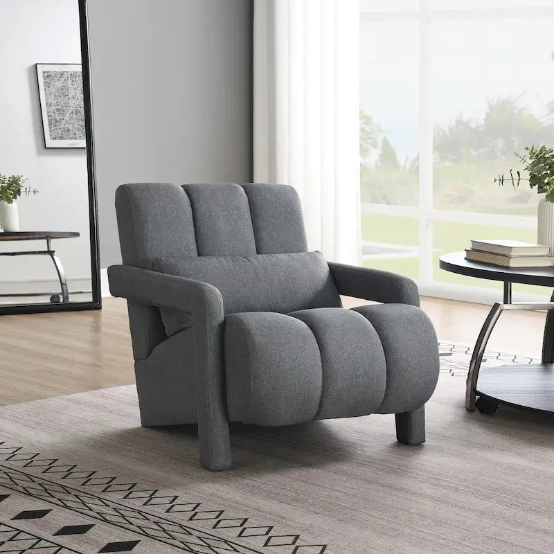 Dark Grey Upholstered Accent Chair with Pillow and High-Density Foam Seat