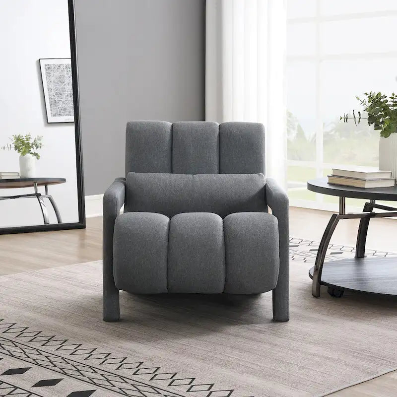 Dark Grey Upholstered Accent Chair with Pillow and High-Density Foam Seat